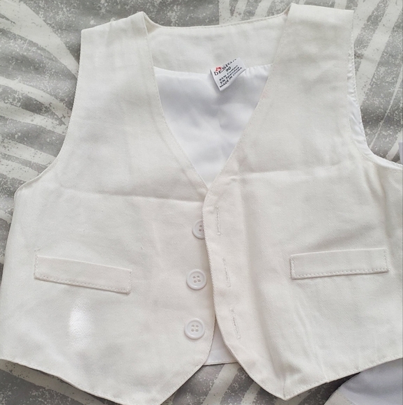 Baby Formal Baptismal or Wedding White Romper with Bow Tie with Suspenders - Picture 4 of 7